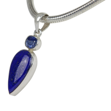 Load image into Gallery viewer, Inverted Teardrop Laps Lazuli Steling Silver Pendant Accent with an Iolite Gemstone
