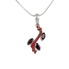 Load image into Gallery viewer, Red Coral Branch Pendant Accent with Faceted Multi-Garnet Stones
