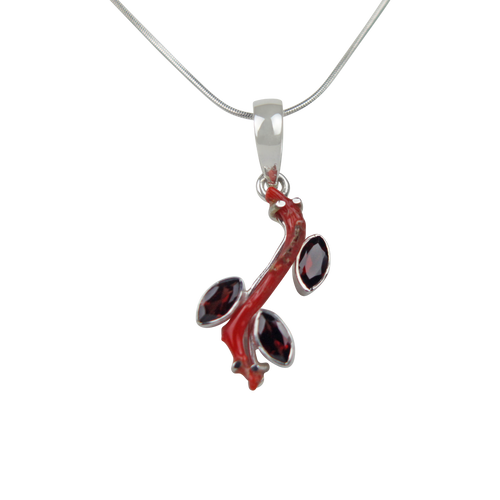 Red Coral Branch Pendant Accent with Faceted Multi-Garnet Stones