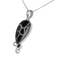 Load image into Gallery viewer, Teardrop shaped Septarian Gronate  Pendant Accents with a Smoky Quartz on Silver Work
