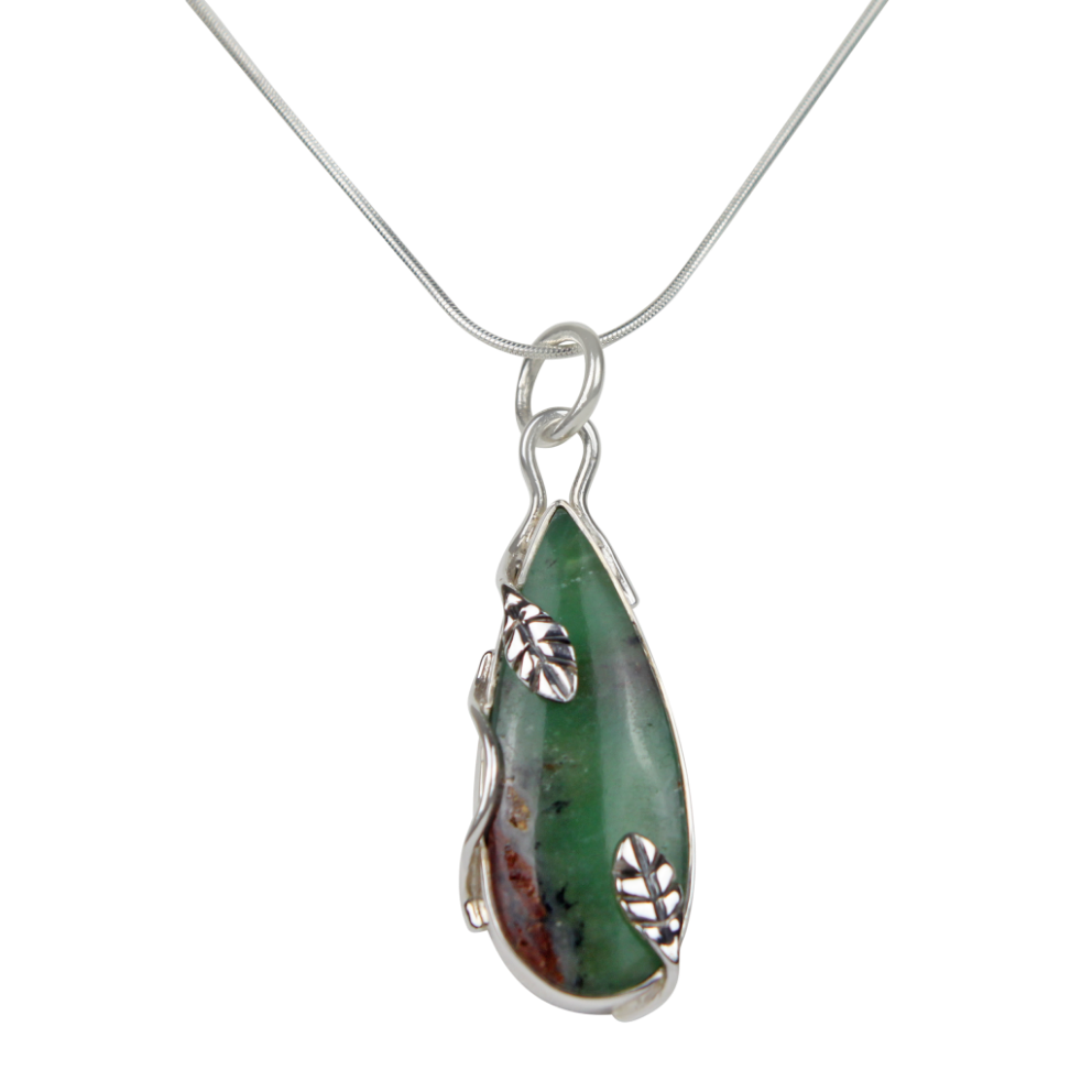 Sterling Silver Wrap Over Pendant Set With a Long Teardrop Chrysoprase Stone