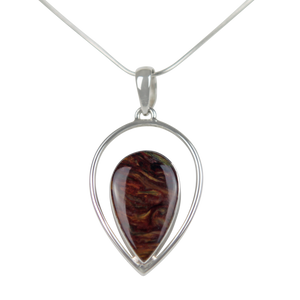 Dual Inverted Tear Drop Steling Silver Pendant with a Beautiful Brown Pietersite Gems Stone