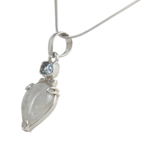 Load image into Gallery viewer, A Charming Inverted Teardrop Shaped Moonstone Pendat Accent with a Beautiful Shiny Faceted Rectangular Blue Topaz
