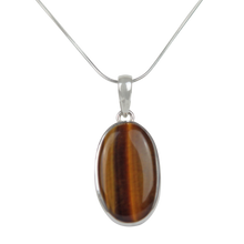 Load image into Gallery viewer, A simple an elegant Tiger&#39;s Eye Pendant set in a open back Sterling Silver bazel
