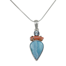 Load image into Gallery viewer, A Charming Inverted Teardrop Shaped Larima Pendat  Accent with a Natural Coral Branch and a Beautiful Faceted Bluetapz
