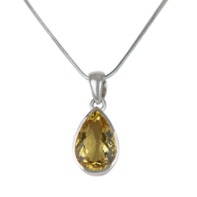Load image into Gallery viewer, A stunning Solitaire Pear-shaped Mixed-cut Citrine pendant features a flawless Citrine gemstone.
