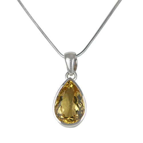 A stunning Solitaire Pear-shaped Mixed-cut Citrine pendant features a flawless Citrine gemstone.