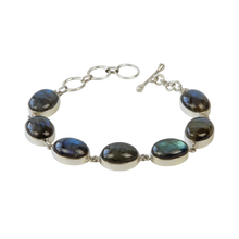 Load image into Gallery viewer, Bracelet with 7 Oval shaped Colourful Labradorite Stones elegantly hand-cast in Sterling Silver

