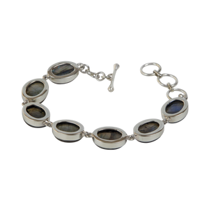 7 Oval Shaped Labradorite Sterling Silver Bracelet
