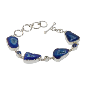 An Exquisite Blue Agate Sterling Silver Bracelet accented with Iolite and White Crystal