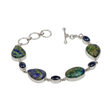 Load image into Gallery viewer, Beautiful Azurite Malachite Sterling Silver Bracelet accented with Iolite Gems
