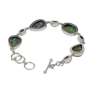 Beautiful Azurite Malachite Sterling Silver Bracelet accented with Iolite Gems