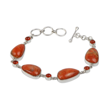 Load image into Gallery viewer, An Elegant Design with 4 Beautiful Sponge Corals set in a Sterling Silver Bracelet and Accented with Small Round Carnalian Gems
