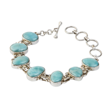 Load image into Gallery viewer, An Exquisite Double Linked Sterling Silver Bracelet with 7 unique shaped Larimar Crystals
