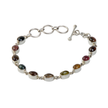 Load image into Gallery viewer, Beautiful multi stone Sterling Silver Bracelet with varied colours of Tourmalines
