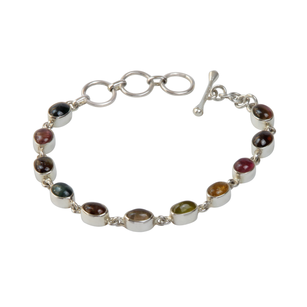 Beautiful multi stone Sterling Silver Bracelet with varied colours of Tourmalines