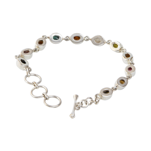 Beautiful multi stone Sterling Silver Bracelet with varied colours of Tourmalines