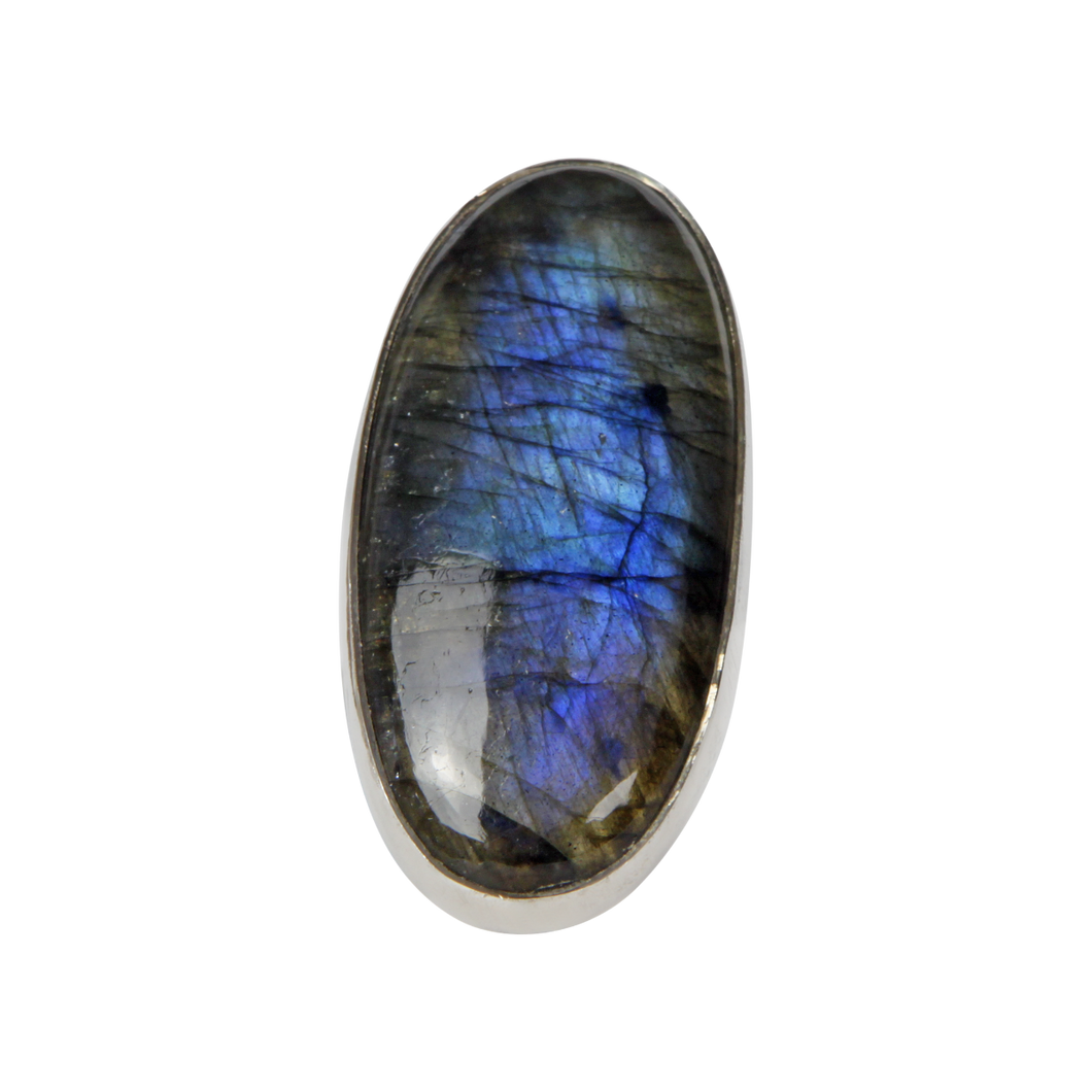 Long Oval Shaped Chunky Labradorite Sterling Silver Ring