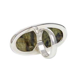 Large Oval Shaped Chunky Labradorite Sterling Silver Ring