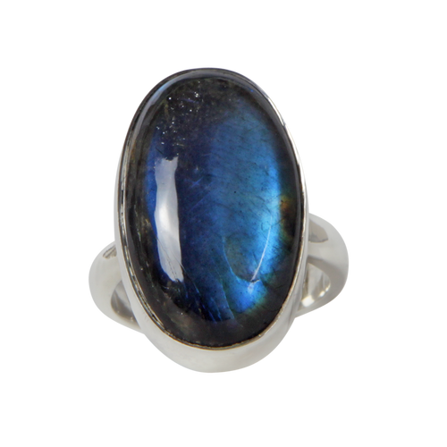 Oval Shaped Chunky Labradorite Sterling Silver Ring