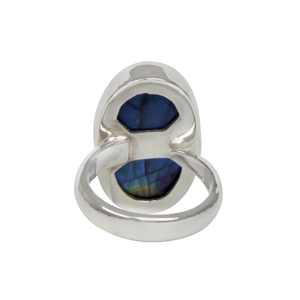 Oval Shaped Chunky Labradorite Sterling Silver Ring