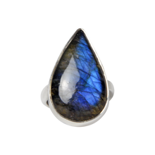 Load image into Gallery viewer, Large Teardrop Shaped Chunky Labradorite Sterling Silver Ring
