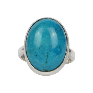 Oval Shaped Chunky Blue Turquoise Sterling Silver Ring