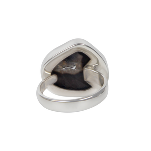 Small Black Agate Sterling Silver Ring with Adjustable Ring Size