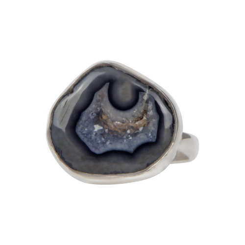 Small Black Agate Sterling Silver Ring