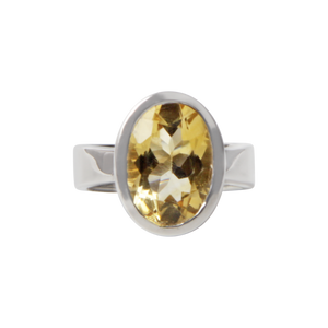 Shiny Faceted Chunky Citrine Solitaire Ring  on a Handmade Split Bazel Setting
