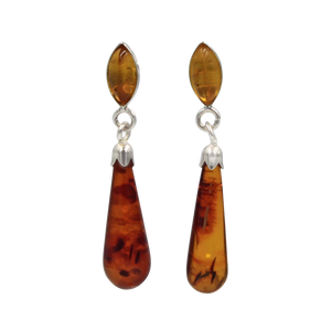 Sterling Silver Double Amber  Drop Earring with a Butterfly Push Back