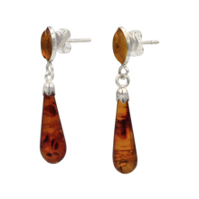 Load image into Gallery viewer, Sterling Silver Double Amber  Drop Earring with a Butterfly Push Back
