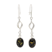 Load image into Gallery viewer, Sterling Silver Long Green Baltic Amber Celtic Earring
