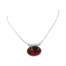 Load image into Gallery viewer, Stunning Oval Shaped Brown Amber Statement Pendant Handcrafted on .925 Sterling Silver
