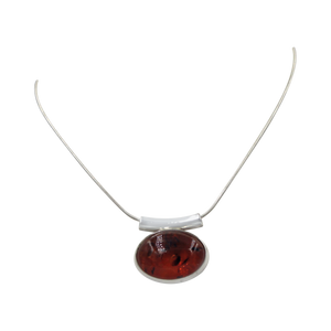 Stunning Oval Shaped Brown Amber Statement Pendant Handcrafted on .925 Sterling Silver