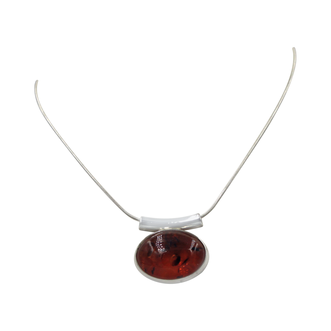 Stunning Oval Shaped Brown Amber Statement Pendant Handcrafted on .925 Sterling Silver