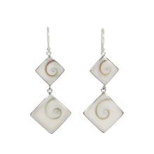 Load image into Gallery viewer, Statement double square Shiva shell earrings set into sterling silver
