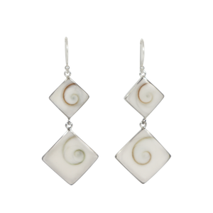Statement double square Shiva shell earrings set into sterling silver