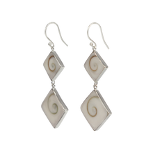 Load image into Gallery viewer, Statement double square Shiva shell earrings set into sterling silver
