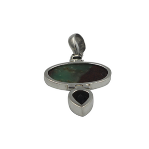 Oval-Shaped Serpentine Handcrafted Statement Pendant Accent with a Faceted Smoky Quartz