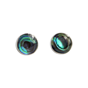 Elegant bezel set shell and coral circle studs in sterling silver