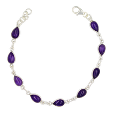 Load image into Gallery viewer, Teardrop shaped Cabochon Amethyst Gemstone Classic Sterling Silver Bracelet
