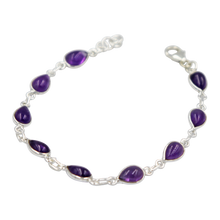 Load image into Gallery viewer, Teardrop shaped Cabochon Amethyst Gemstone Classic Sterling Silver Bracelet
