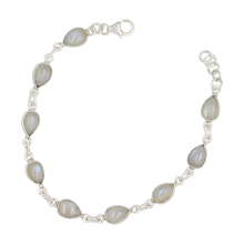Load image into Gallery viewer, Teardrop shaped Cabochon Rainbow Moonstone Gemstone Classic Sterling Silver Bracelet
