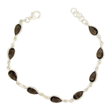 Load image into Gallery viewer, Teardrop shaped Faceted Smoky Quartz Gemstone Classic Sterling Silver Bracelet

