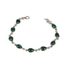 Load image into Gallery viewer, Teardrop shaped Cabochon Malachite Classic Sterling Silver Bracelet
