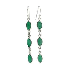 Handcrafted sequential drop earring with falling 6 Green Onyx