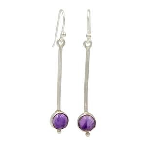 Inverted lolly sterling silver earrings with a round cabochon gemstone