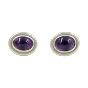 Oval Amethyst gemstone stud earrings with a sterling silver surround