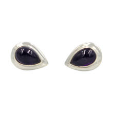 Load image into Gallery viewer, Sterling Silver Amethyst Teardrop Gem-set Stud Earrings with Silver Surround for Your Daily Wear
